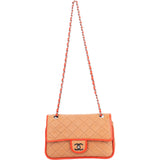 Chanel Quilted Leather Contrast Double Flap Crossbody Bag