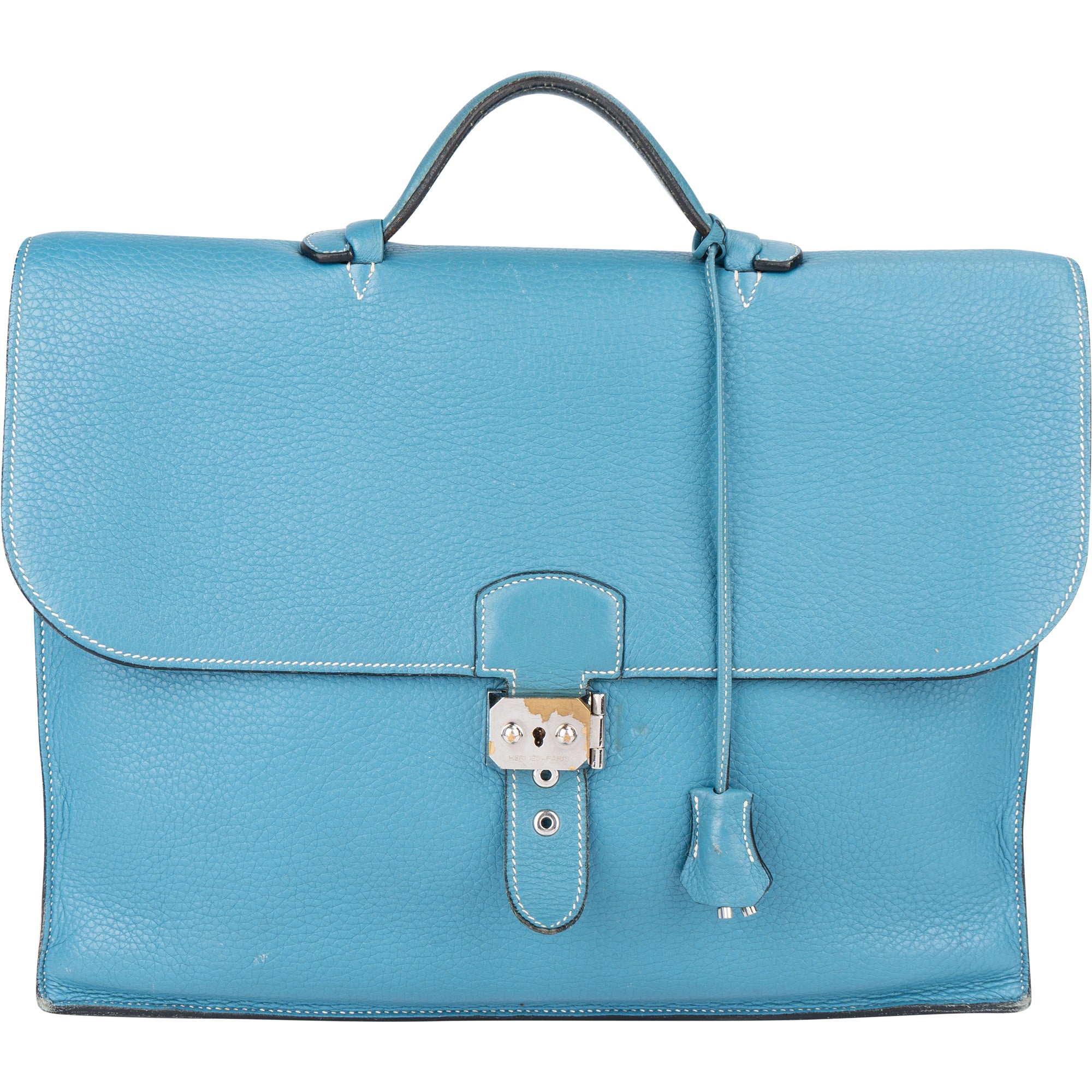 Hermès Blue Jean Togo Leather Sac A Depeches Business Handbag xx stempel - vintageandkickz