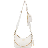 Prada White Saffiano Leather Vitello Daino Re-Edition Shoulder Bag