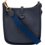 Hermès Bleu Clemence Leather Evelyne 16 Crossbody Bag