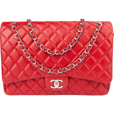 Chanel Quilted Lambskin Palladium Maxi Double Flap Crossbody Bag - vintageandkickz