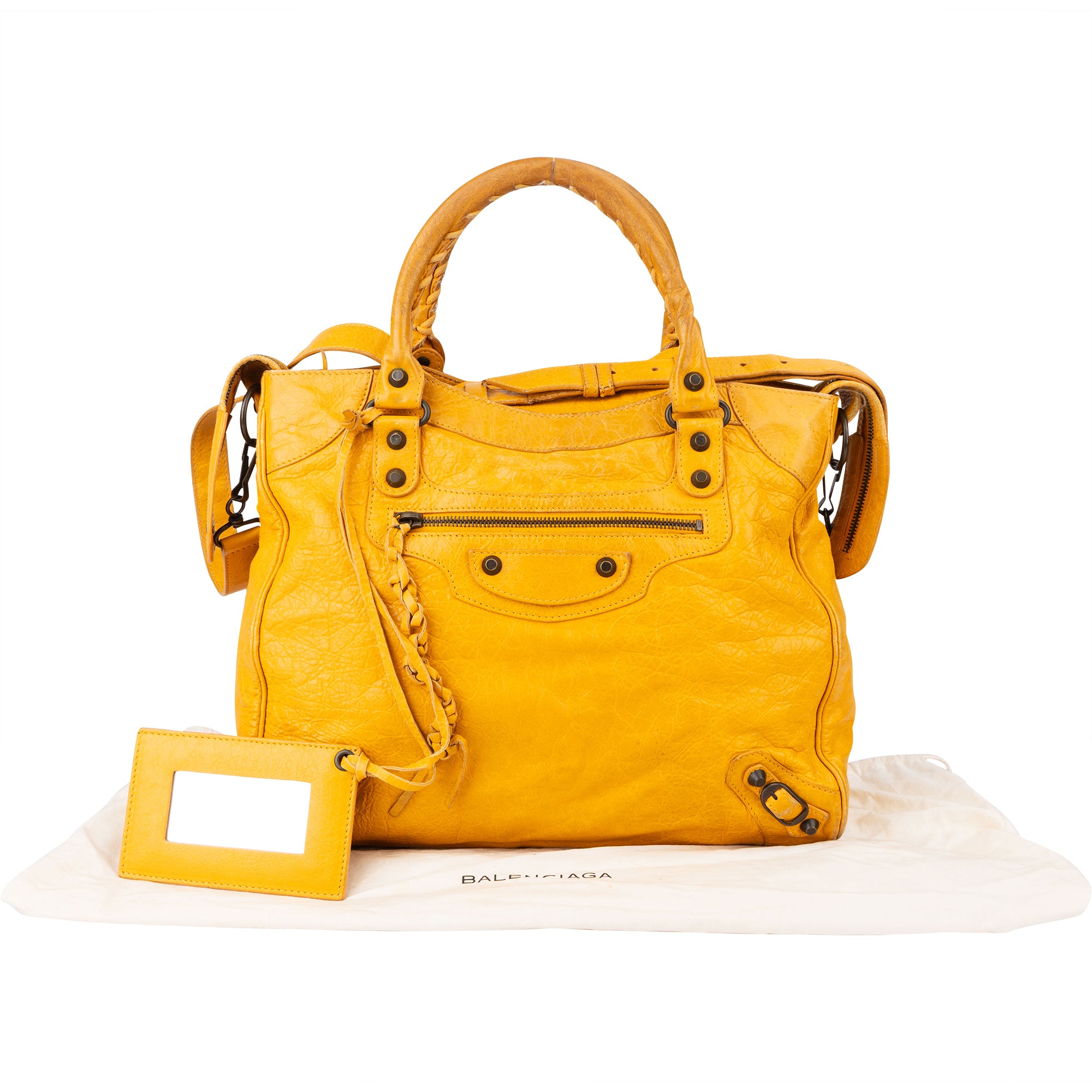 Balenciaga Yellow Leather City Handbag - vintageandkickz