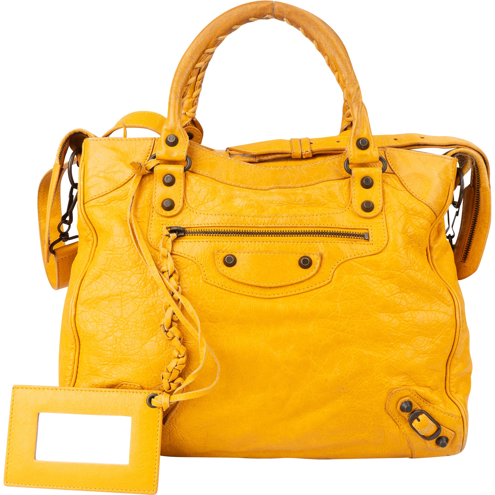 Balenciaga Yellow Leather City Handbag - vintageandkickz