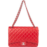 Chanel Quilted Lambskin Palladium Maxi Double Flap Crossbody Bag