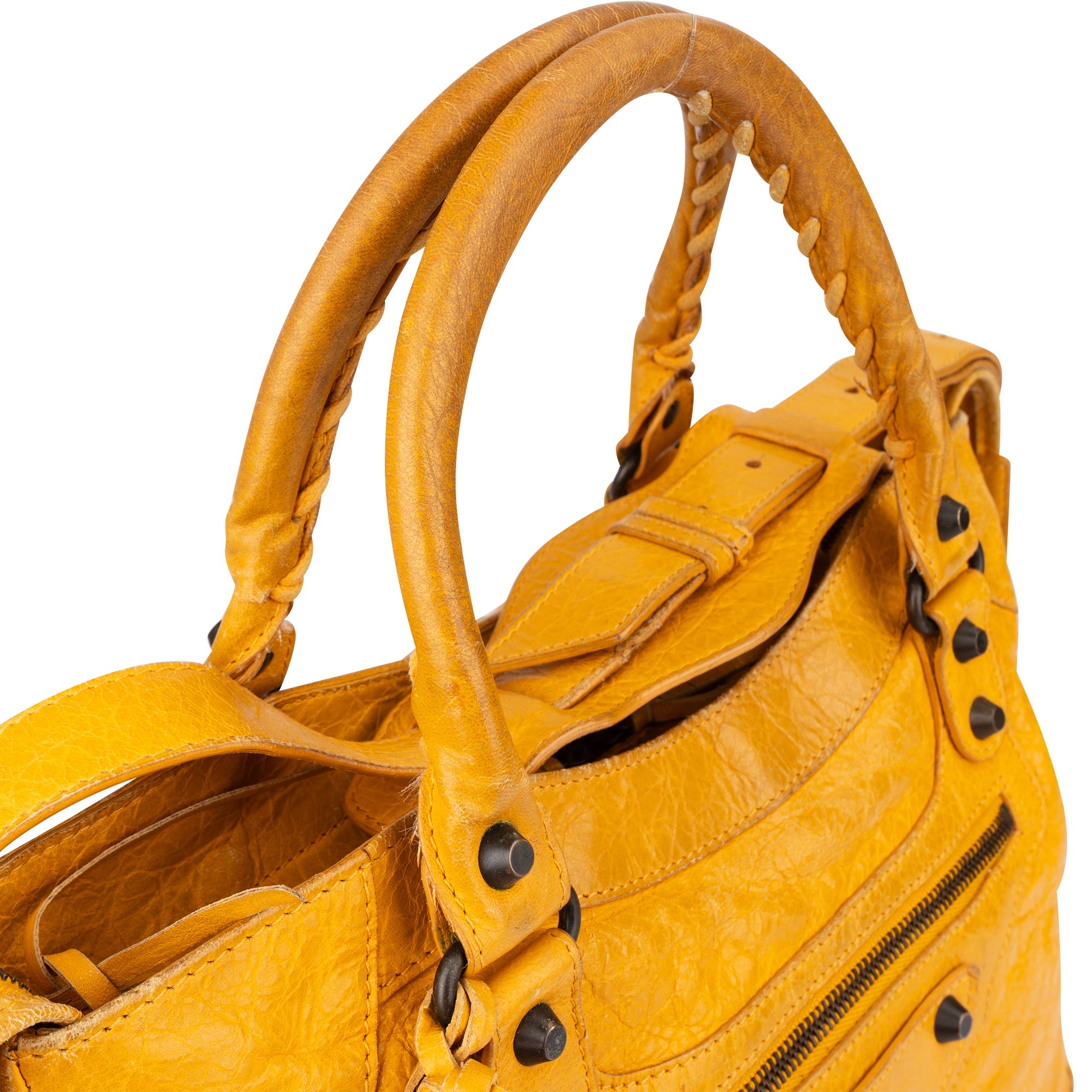 Balenciaga Yellow Leather City Handbag - vintageandkickz