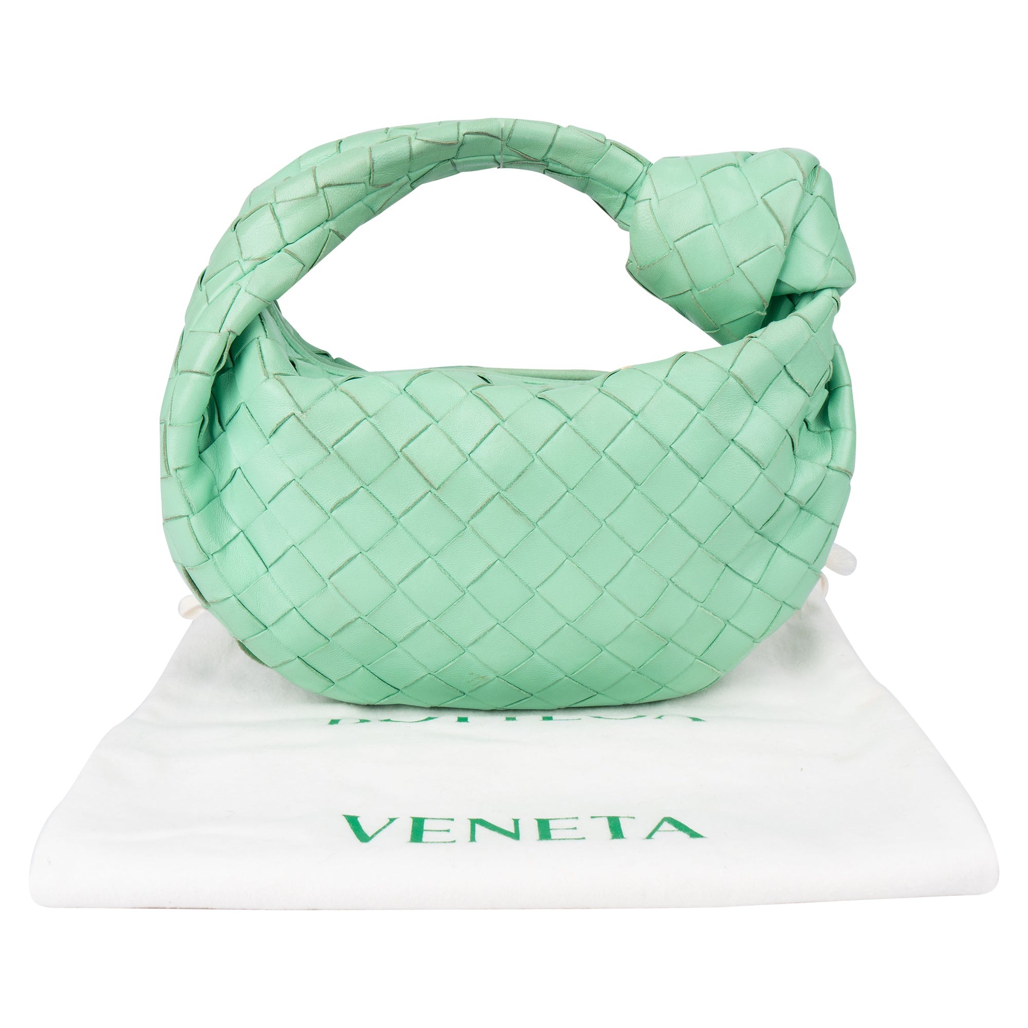 Bottega Veneta Green Intrecciato Leather Mini Jodie Handbag - vintageandkickz