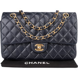 Chanel Blue Caviar Leather Double Flap Shoulder Bag