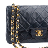 Chanel Quilted Lambskin 24K Gold Small Double Flap Crossbody Bag
