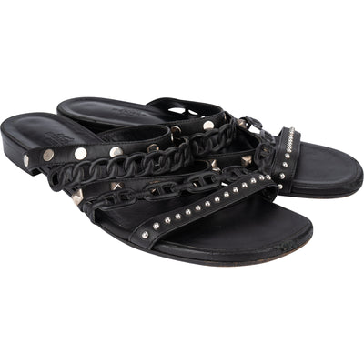Hermès Black Leather Sandals (38,5)