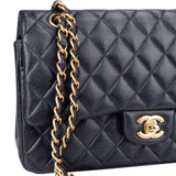 Chanel Blue Caviar Leather Double Flap Shoulder Bag