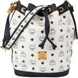 MCM White Visetos Monogram Bucket Crossbody Bag