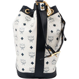MCM White Visetos Monogram Bucket Crossbody Bag