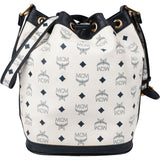 MCM White Visetos Monogram Bucket Crossbody Bag