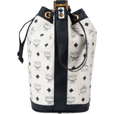 MCM White Visetos Monogram Bucket Crossbody Bag