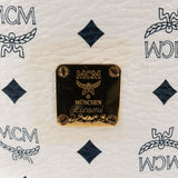 MCM White Visetos Monogram Bucket Crossbody Bag