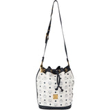 MCM White Visetos Monogram Bucket Crossbody Bag