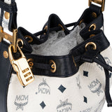MCM White Visetos Monogram Bucket Crossbody Bag