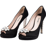 Miu Miu Black Satin Crystal Heels (38)