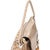 Gucci GG Monogram Braided Leather Bamboo Handbag