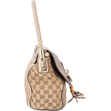 Gucci GG Monogram Braided Leather Bamboo Handbag