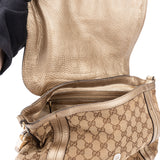 Gucci GG Monogram Braided Leather Bamboo Handbag