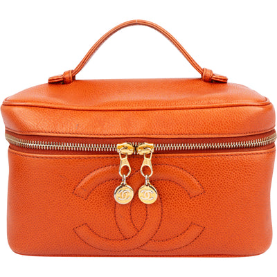 Chanel Orange Caviar Leather CC Vanity Handbag