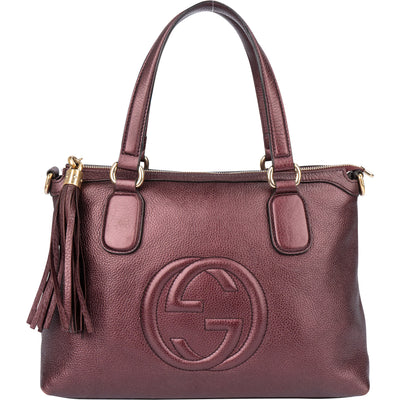 Gucci Metallic Leather GG Soho Handbag - vintageandkickz