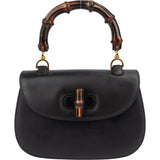 Gucci Black Leather Bamboo Handbag