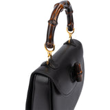 Gucci Black Leather Bamboo Handbag