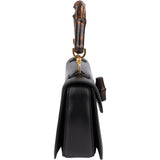 Gucci Black Leather Bamboo Handbag