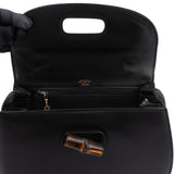Gucci Black Leather Bamboo Handbag