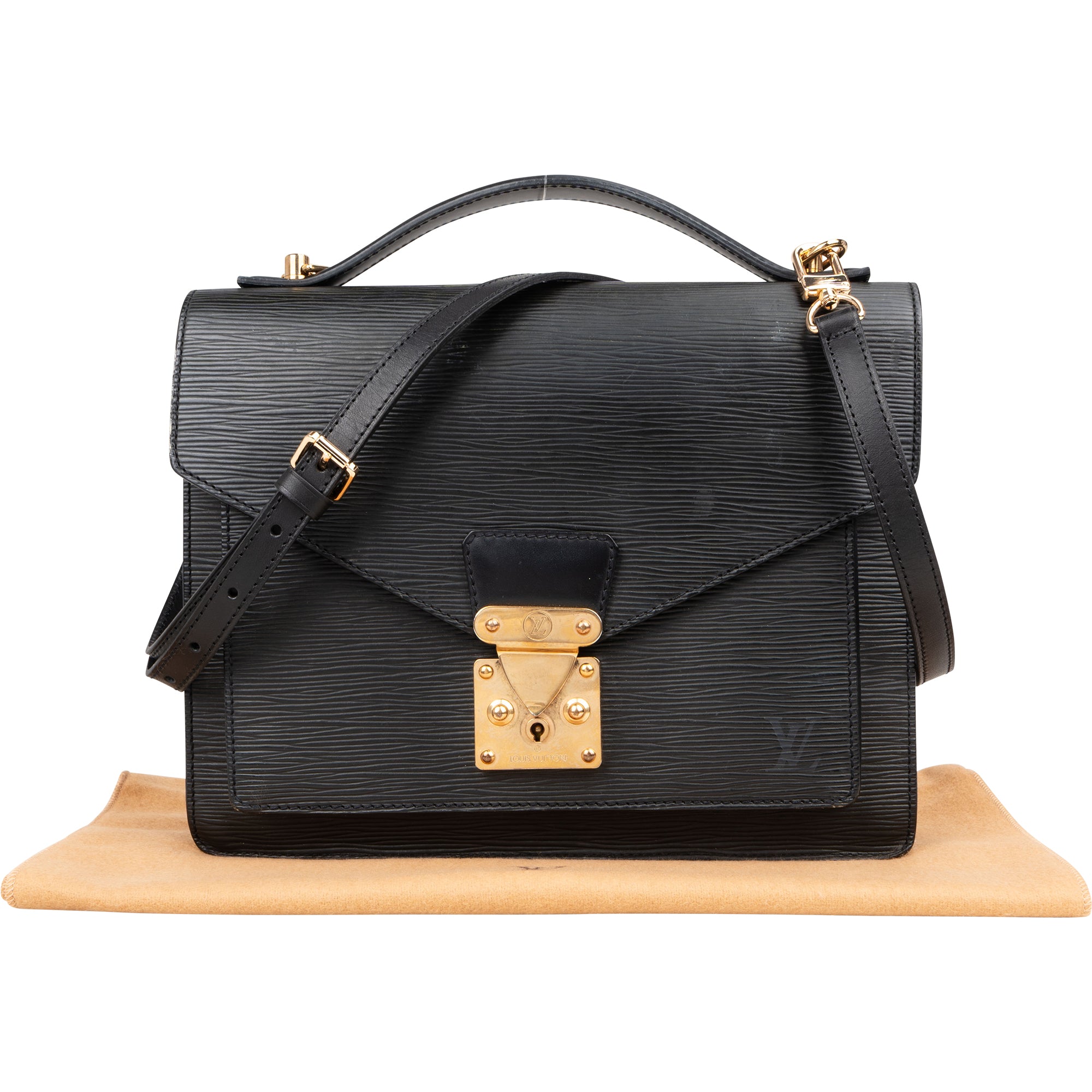 Louis Vuitton Noir Epi Leather Monceau Handbag - vintageandkickz