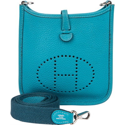 Hermès Bleu Taurillon Clemence Evelyne 16 Crossbody Bag - vintageandkickz