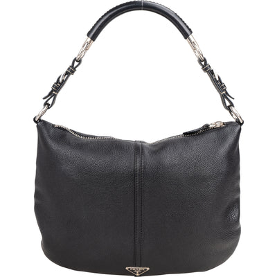 Prada Black Leather Triangle Handbag - vintageandkickz