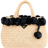 Prada Raffia Pompon Satchel Handbag