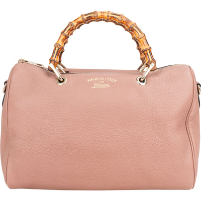 Gucci Pink Leather Bamboo Handbag - vintageandkickz