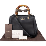 Gucci Black Leather Bamboo Handbag