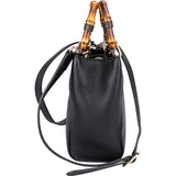 Gucci Black Leather Bamboo Handbag