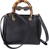 Gucci Black Leather Bamboo Handbag