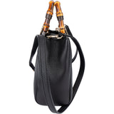 Gucci Black Leather Bamboo Handbag
