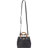 Gucci Black Leather Bamboo Handbag