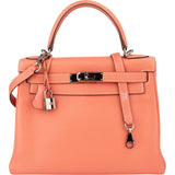 Hermès Taurillon Clemence Crevette Kelly 28 Retourne Handbag