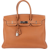 Hermès Brun Clemence Leather Birkin 35 Handbag