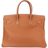 Hermès Brun Clemence Leather Birkin 35 Handbag