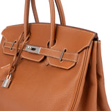Hermès Brun Clemence Leather Birkin 35 Handbag