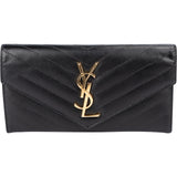 Saint Laurent Black Chevron Caviar Leather Cassandre Wallet