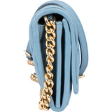 Miu Miu Blue Quilted Leather Wallet On Chain Crossbody Bag