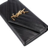 Saint Laurent Black Chevron Caviar Leather Cassandre Wallet
