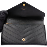 Saint Laurent Black Chevron Caviar Leather Cassandre Wallet