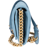 Miu Miu Blue Quilted Leather Wallet On Chain Crossbody Bag